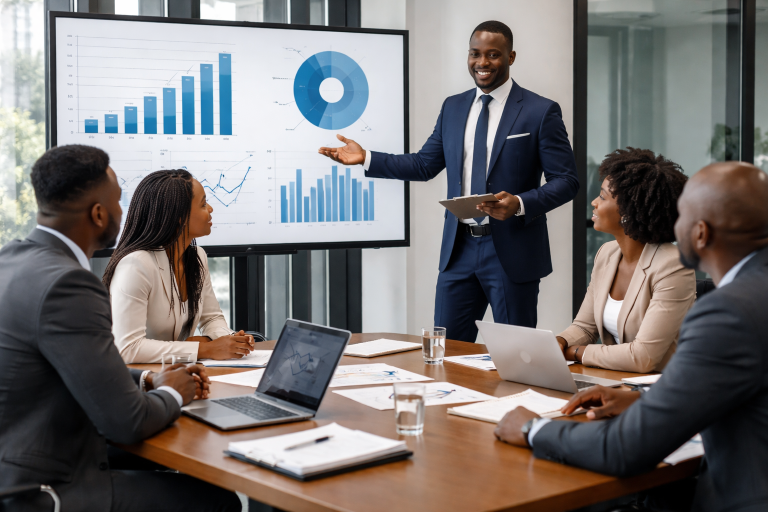 Business leaders collaborating around a table